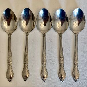 5 Piece Utica Thailand Stainless Steel Spoons Teaspoons 6.75" Glossy Scrolls Set